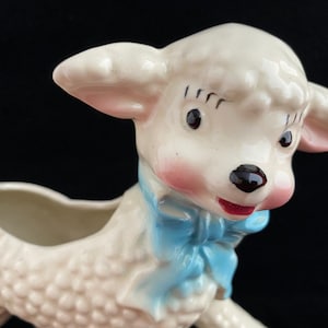 Lamb / Vintage Lamb Planter / Mid Century Ceramic standing Lamb planter / Lamb with Blue bow / Animal Planter / Easter Lamb / Nursery Lamb