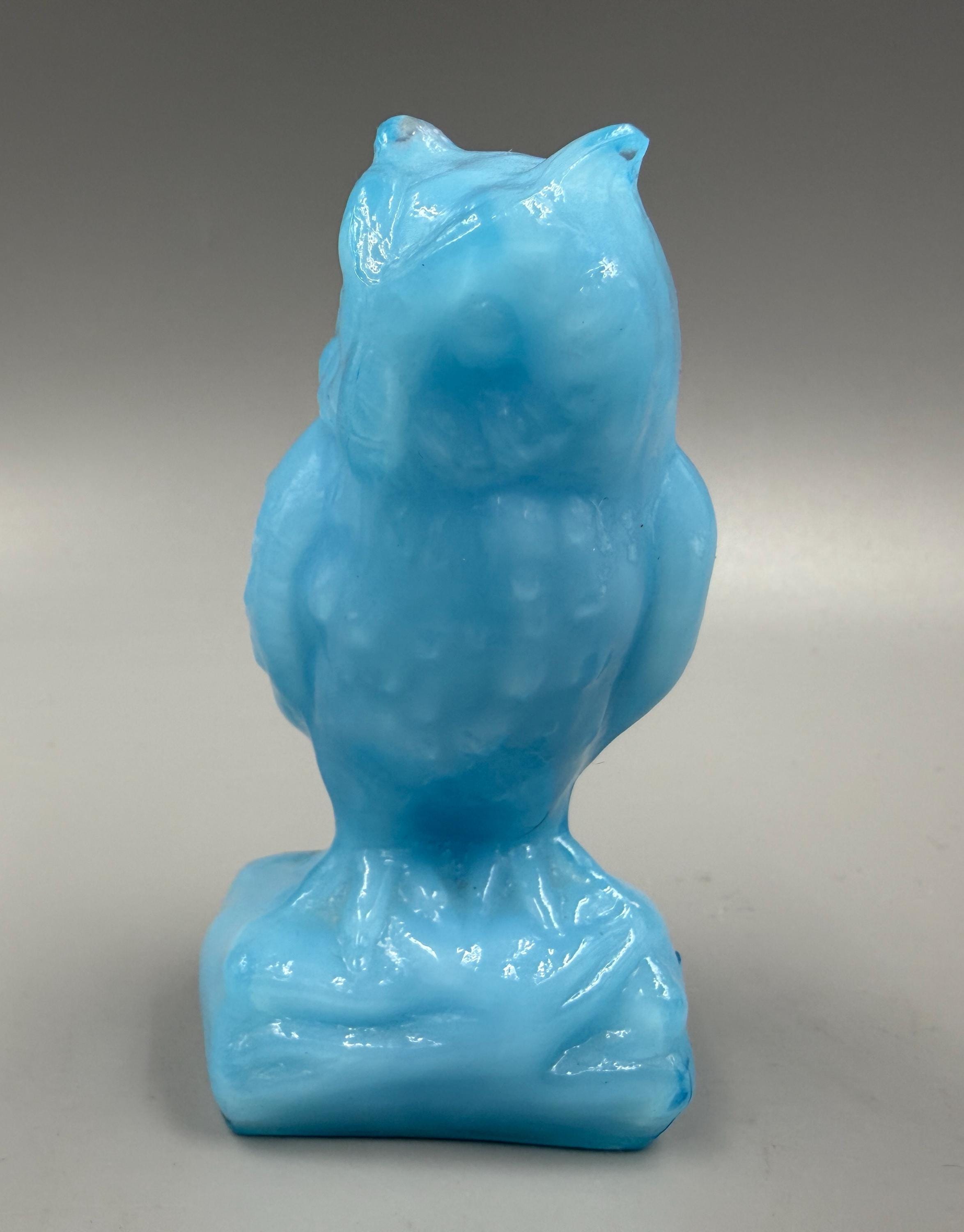 Boyd Glass Ice Blue Owl Figurine 1979 Frosted Blue Art Glass Owl Vintage Collectible Figure