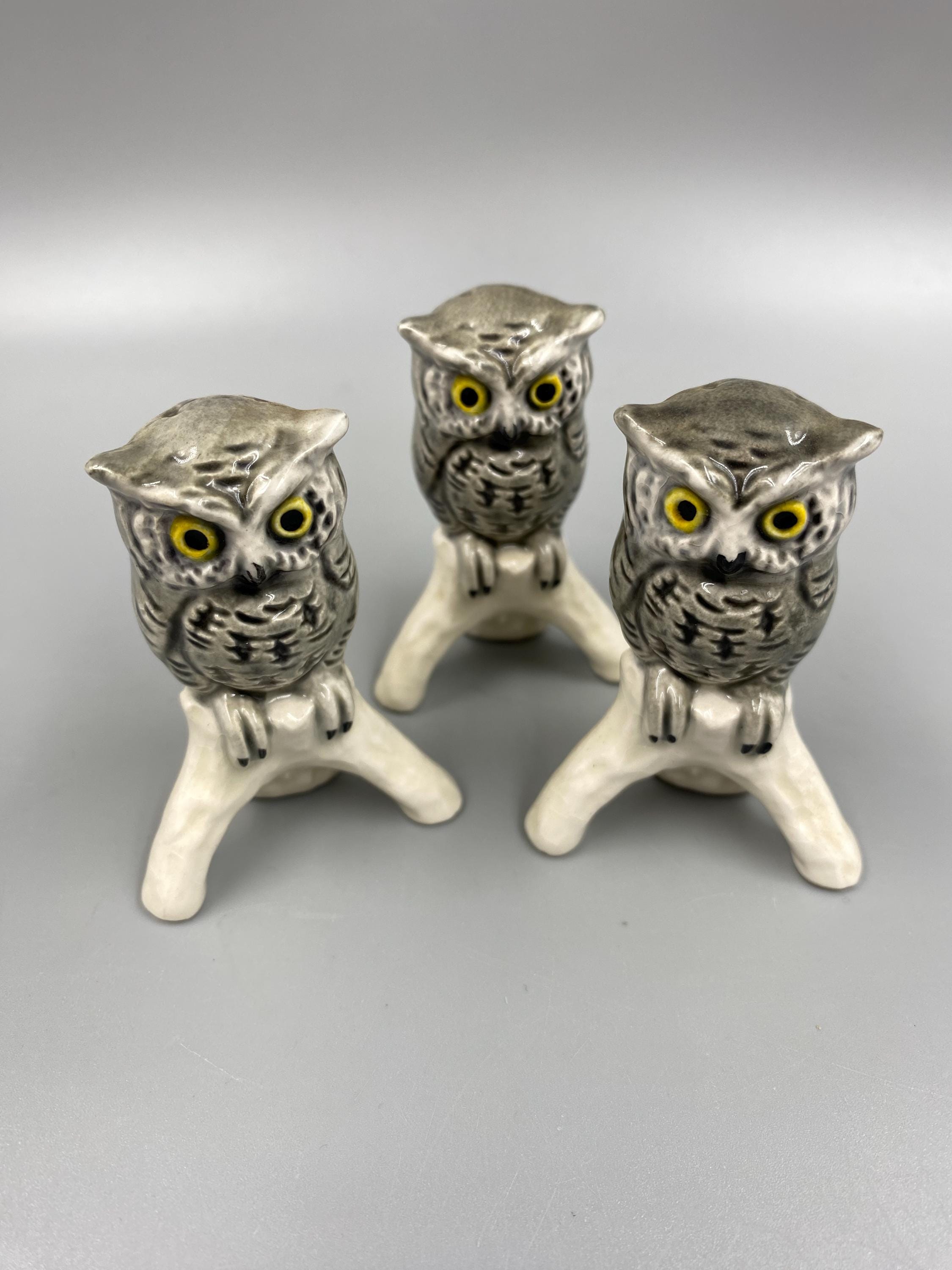 Vintage Goebel Owl Figurines Set of 3, West Germany Owl Trio, Mini Porcelain Owl Figures, Mid Centur