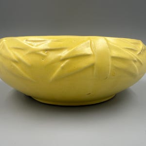 Vintage McCoy Pottery Yellow Console Bowl Planter Matte Glaze Bamboo Pattern Art Pottery Centerpiece 1940s Ceramic Bowl