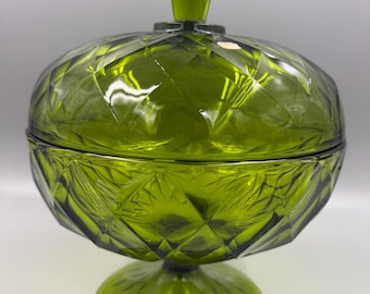 Compota grande Viking Epic Diamond con pedestal, tapa, 33 cm, color verde, estilo mediados de siglo, con tapa, ideal para bodas (6956 MCM).