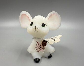 Vintage Fenton Boutonniere Buddy Mouse Satin Glass Mouse Figurine
