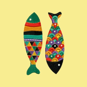 Goldfisch Stickmuster Boho Fisch Stickerei Geometrischer Fisch Jesus Christlicher Fisch für Decken Taschen Shopper Jacken Jeans T-Shirts Servietten