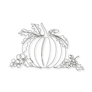 One‑Line Pumpkin & Grape Embroidery – Minimalist Continuous Stitch, Instant Download in Multi‑Formats