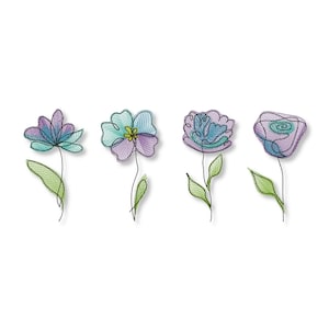 Flowers machine embroidery for tea towels Minimalist flower embroidery One line designs for garden flags blanket shoppers pillows curtains