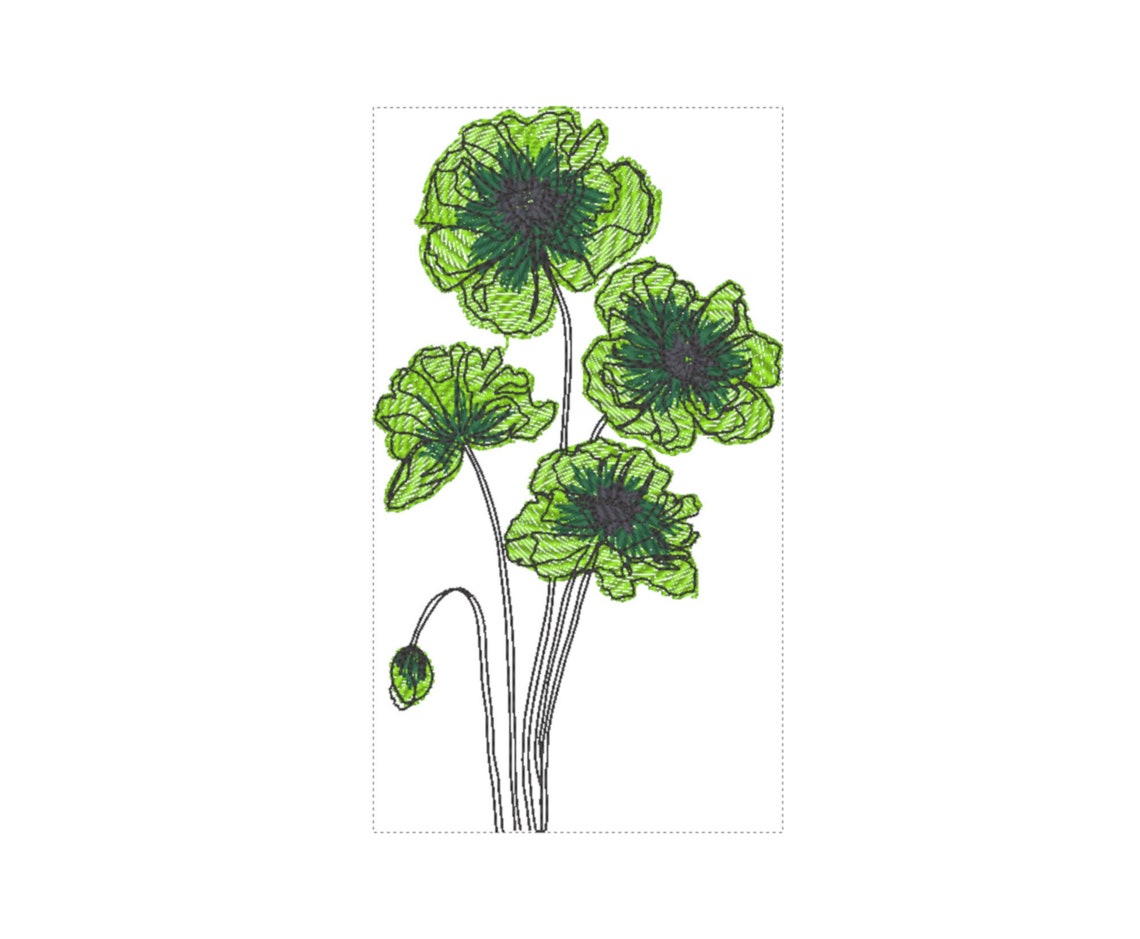 Poppies machine embroidery design 7 6  etsy Poppies machine embroidery design 7 6  etsy