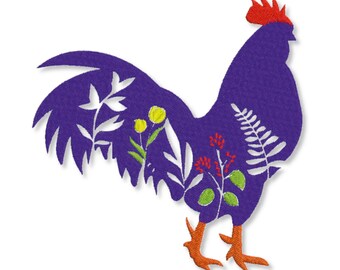 Rooster machine embroidery designs, rooster embroidery pattern, colorful embroidered rooster, rooster with flowers embroidery, chicken