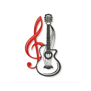 Red and black treble clef embroidery designs Guitar and treble clef musical instruments romantic guitar machine design download music signs