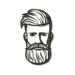 Op de afbeelding: Een zwart-witte lijntekening van een man met een baard en een stijlvol kapsel.