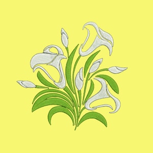 Calla lily embroidery pattern, calla lily embroidery for sweaters, white flowers design, amazing for blanket sweatshirt t-shirt bags shopper