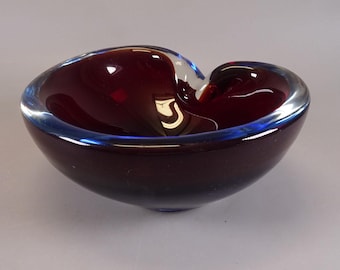 Murano glass ashtray, made in Italy from the 1980s Red/Blue