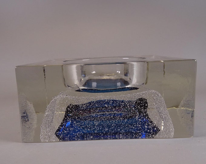 Blue ashtray from the 1980s, handmade Made in Italy