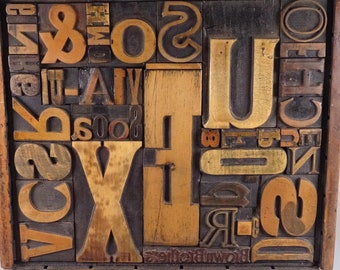 Typecase with old English print letters / old print letters in a woodcase 1950s