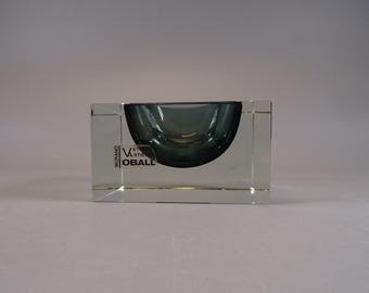 small ashtray made of Murano glass, Made in Italy Square Blue Smoked Glass