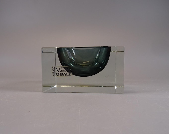 small ashtray made of Murano glass, Made in Italy Square Blue Smoked Glass