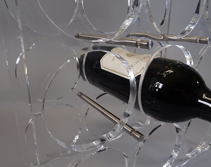 1 of 2 wine bottle holder, bottle holder, wine rack made of acrylic and aluminum, 80s