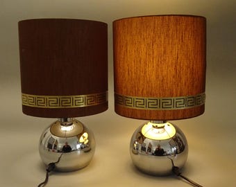 Set of 2 bedside lamps with lampshade silver brown