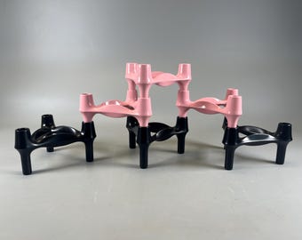 Pink or black modular candle holder by BMF made of metal, original 70s, vintage