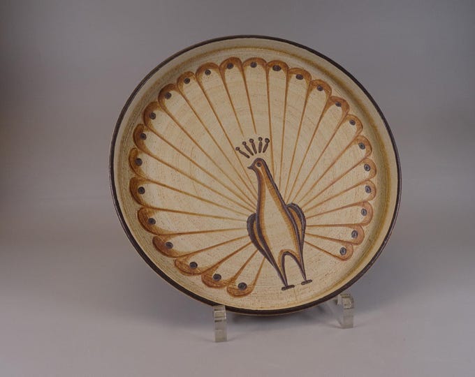 Sgrafo Wall Plate Peacock Motif Germany 70s Decorative Plate Studio Ceramic Model 734