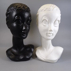 1 of 4 Twiggy Head, Mannequin- Mid Century, 60s, Vintage, Black or White, Hat Holder
