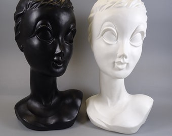 1 of 4 Twiggy Head, Mannequin- Mid Century, 60s, Vintage, Black or White, Hat Holder
