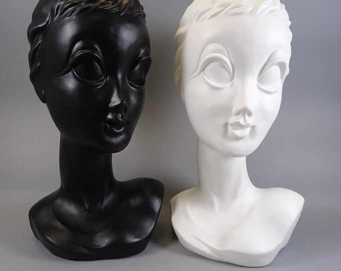 1 of 4 Twiggy Head, Mannequin- Mid Century, 60s, Vintage, Black or White, Hat Holder