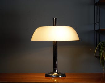 Table lamp by Hillebrand Lighting from the 1970s, chrome-plated base with white plexiglass shade