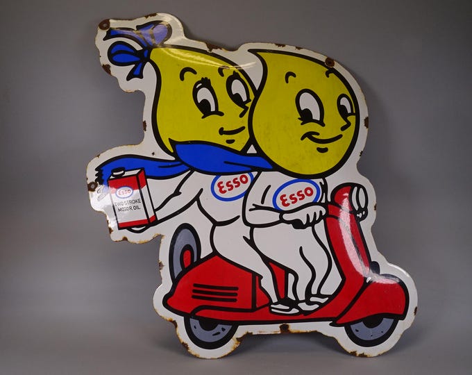 Original Esso Oil Sign from the 1960s with thermometer