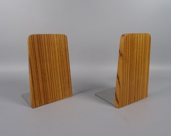 60s 70s Teak Bookends / Stainless Steel Teak Bookends