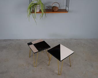 Set of 2 rare flower stools, kidney table from the 50s 60s