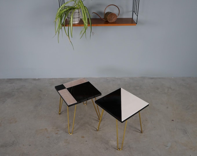 Set of 2 rare flower stools, kidney table from the 50s 60s