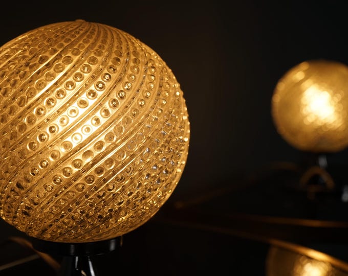 2 er Set Tischlampe Nachttischlampen aus den 1960er Jahren Struktur Glas