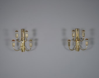 Set of 2 wall lights in gold with 5 bulbs in Hollywood Regency design