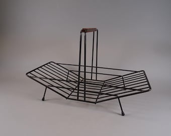 From the 50s 60s small decorative fruit basket made of teak and metal