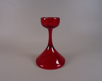 1 WMF glass candlestick, design 60s 70s candlestick, vintage bright red