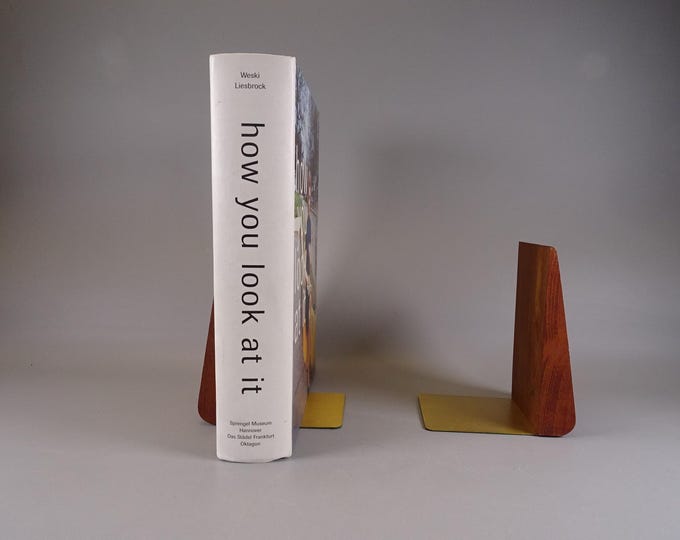 2 bookends teakwood brass 70s Scandinavian vintage