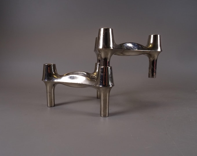 2 Set Modular Candle Holders by BMF Nagel made of metal, original 70s, Vintage