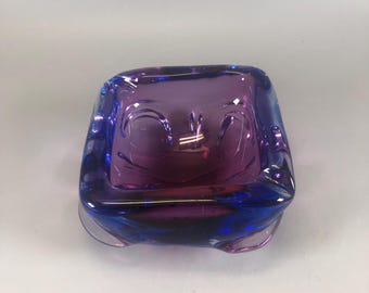 Murano glass ashtray, made in Italy from the 1980s Purple / Blue