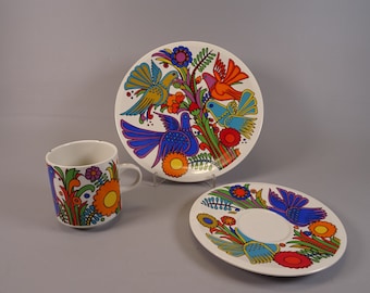 Villeroy and Boch Acapulco tea cup & cake plate 70s boho tableware, mid century kitchenware, Christine Reuter.