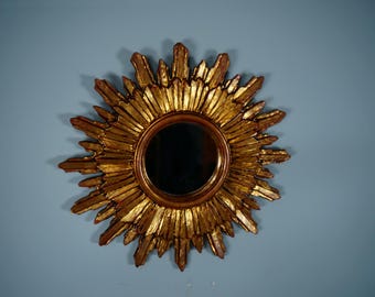 Italian sun mirror gold leaf from the 1970s