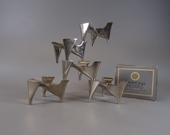 Set of 5 Hammonia Motard candlesticks candle holder model Vogelflug from the 70s with original packaging