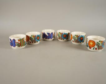 Set of 6 Villeroy and Boch Acapulco egg scoops from 70s boho tableware, mid century kitchenware, Christine Reuter.