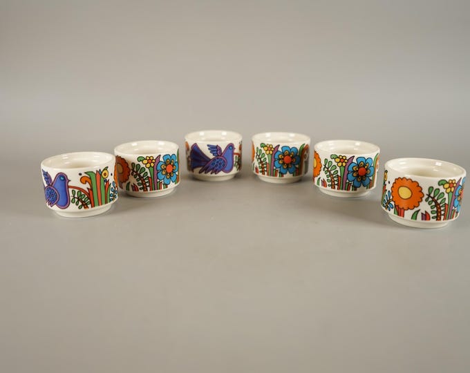 Set of 6 Villeroy and Boch Acapulco egg scoops from 70s boho tableware, mid century kitchenware, Christine Reuter.