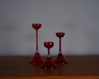 Set of 3 WMF candle holders from the 70s made of glass