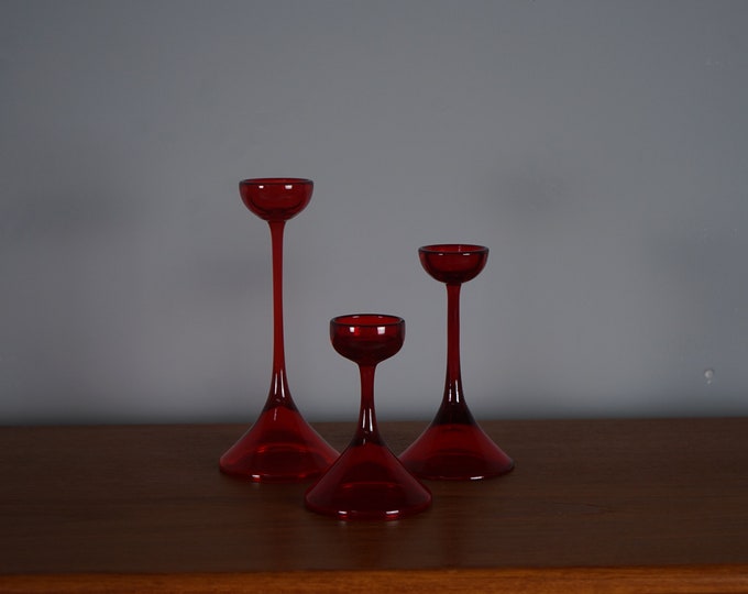 Set of 3 WMF candle holders from the 70s made of glass