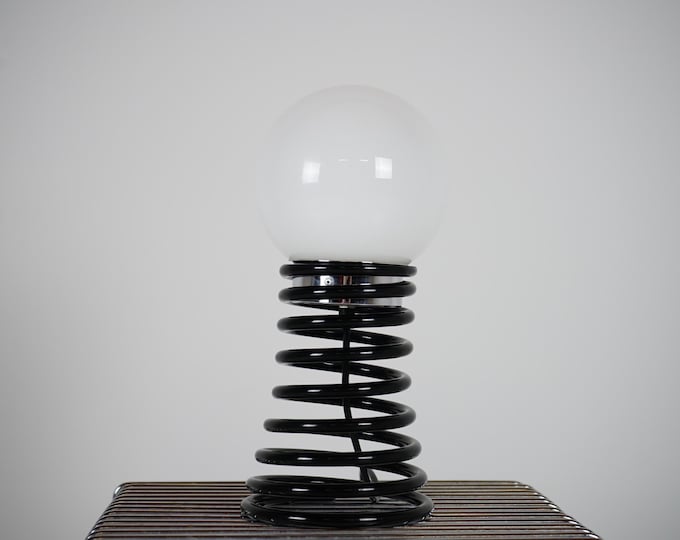 Feather lamp in black with white glass globe, Limburger Leuchten from the 19890s