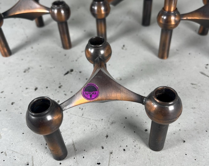 1 of 5 candle holders from the company BMF, brass, copper - plug-in candle holder system from the 1970s