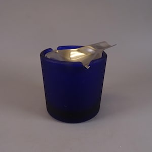 Wagenfeld tilting ashtrays from WMF Blau Glas with stainless steel insert