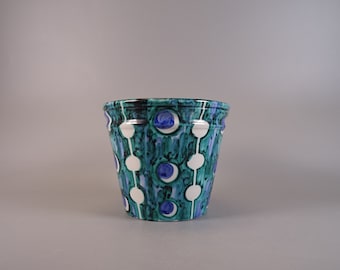 Small Italian flower pot with dot pattern studio pottery from the 1960s