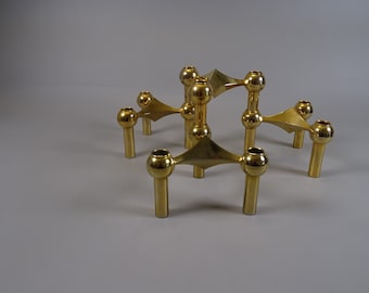 Set of 4 gold-plated nail candle holders from the 70s, vintage